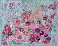 Rosen, 40cm x 50cm, Collage und Acryl, auf Leinwand